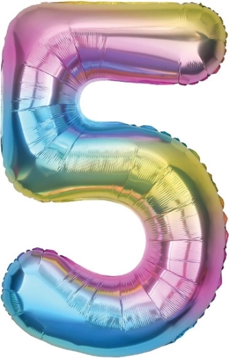 Folienballon Zahl 5 regenbogenfarben 85 cm