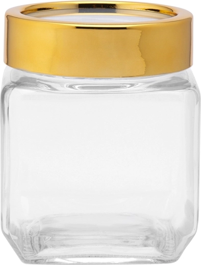 Altom Design square glass jar with gold lid, 500 ml