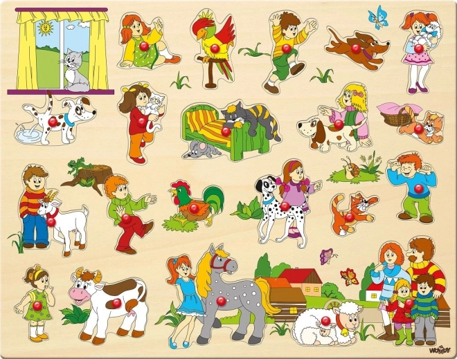 Grand puzzle enfants et leurs animaux de compagnie