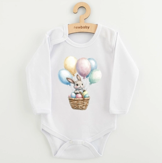 New Baby Baby Bodysuit with Bunny and Balloons Print, Long Sleeve