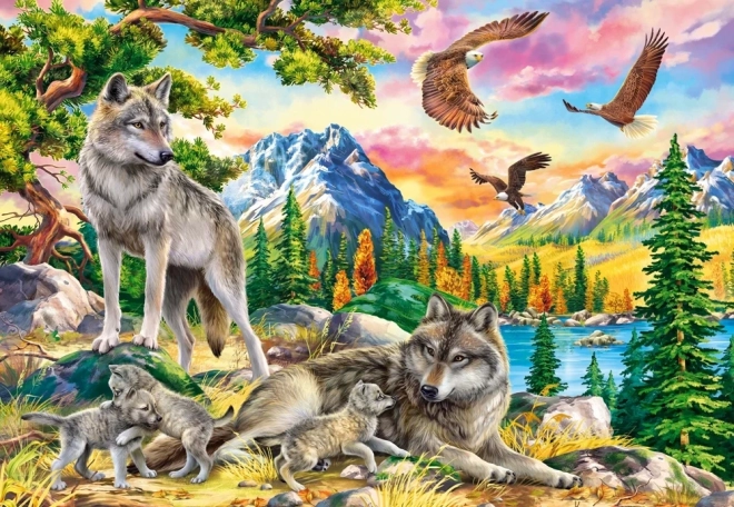 Puzzel 1000 stukjes Wolf Family and Eagles