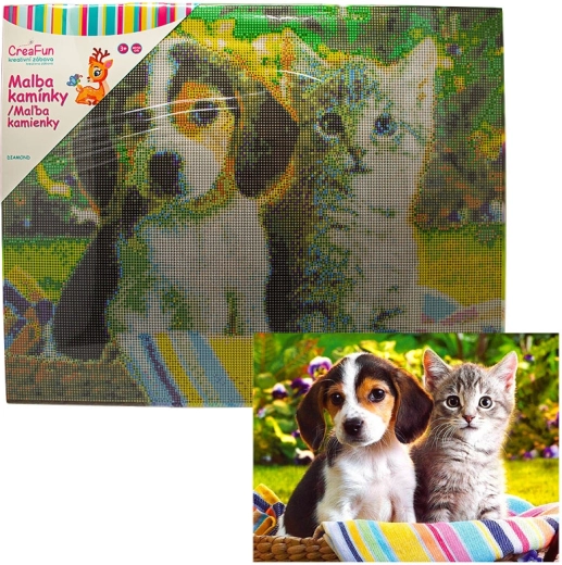 Diamantschilderen – hond en kat 40 × 50 cm