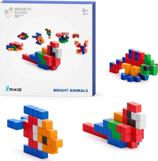 PIXIO Bright Animals Magnetic Building Set – animals, 90 pieces, 6+