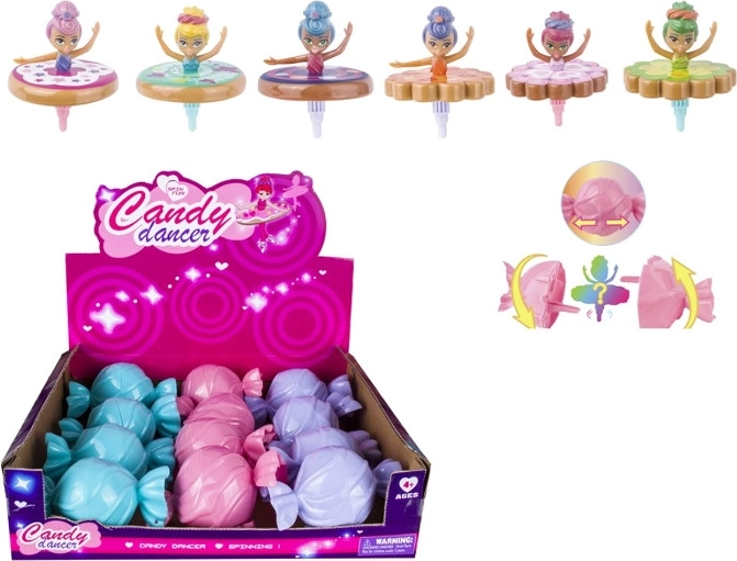 Ballerina doll spinning top in candy-shaped gift packaging