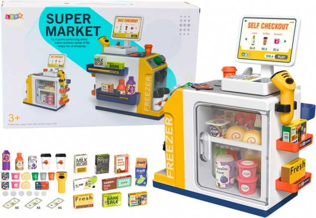 Kids' supermarket with cash register and scanner with lights and sounds