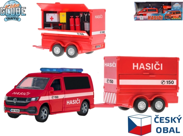 Kids Globe Traffic Volkswagen Fire Van with Trailer, Czech Design