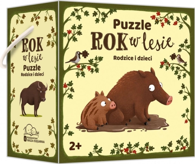 Puzzel Jaar in het bos. Ouders en kinderen