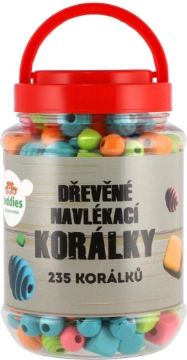 Perles en bois colorées dans une boîte en plastique – 235 pièces