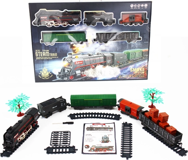 Electric Train Set – Steam Locomotive with Light, Sound, and Smoke, 68 Pieces