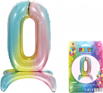Inflatable foil balloon number 0 rainbow 80 cm