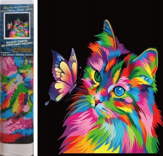 Diamond Painting Colorful Cat 30 × 40 cm