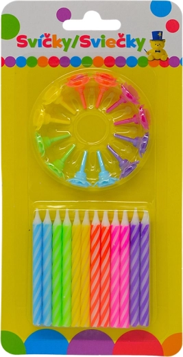 Bougies d’anniversaire colorées 24 pcs + 12 supports