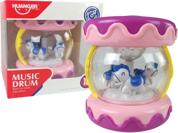 Interactive Musical Drum with Carousel Pink