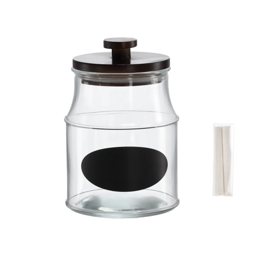 Glasdose 2,2 l mit Holzdeckel, Etikett und Kreide