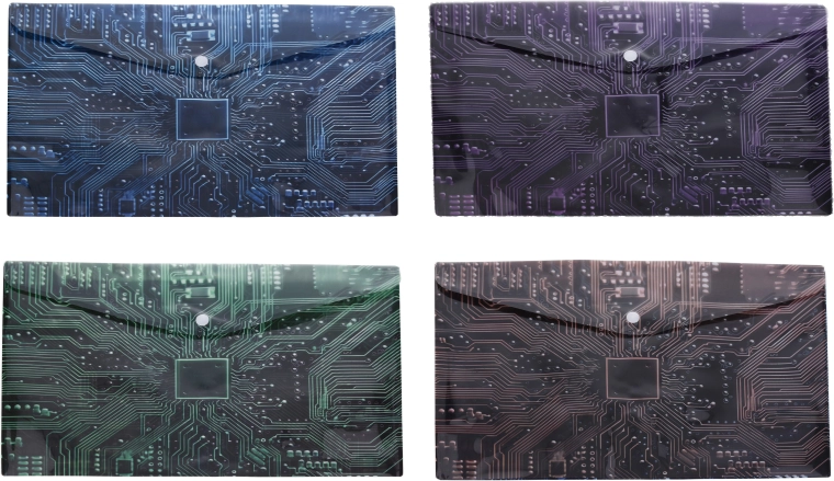 Plastic snap folder 10.5 × 7.5 cm with motherboard motif