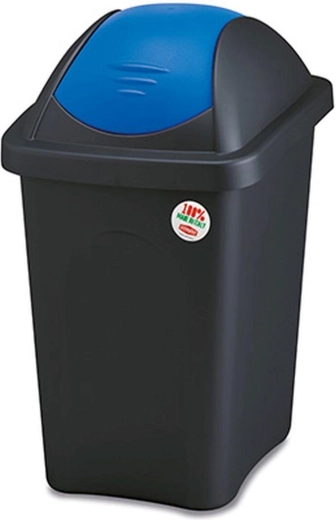 Flip-top trash bin MULTIPAT 30 L, rectangular, black–blue
