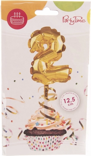 Gold foil balloon number 2 cake topper 12.5 cm