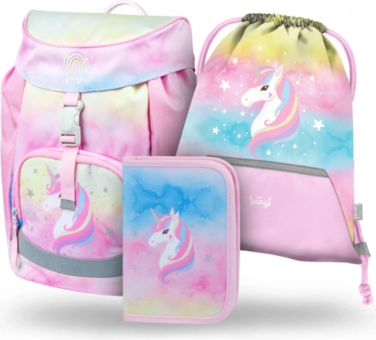 School Set BAAGL Airy Rainbow Unicorn – Backpack, Pencil Case and Drawstring Bag