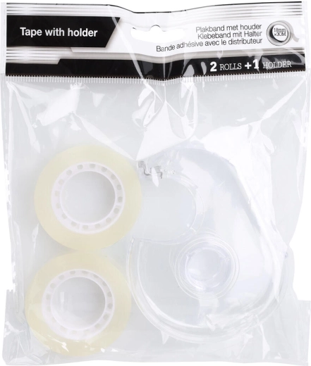 Adhesive tape 18 mm × 30 m with dispenser, transparent, set of 2 pcs