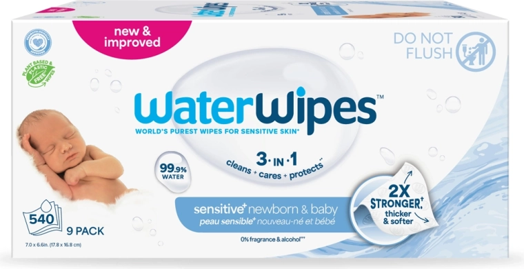 Lingettes humides WATERWIPES Newborn & Baby 3en1, 9×60 pcs (total 540 pcs)
