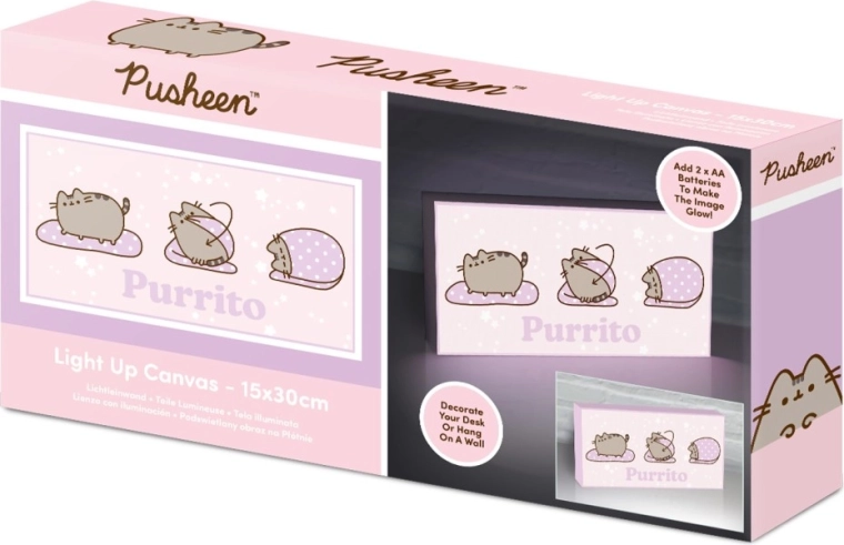 Tableau lumineux Pusheen 15 × 30 cm – fond rose Purrito