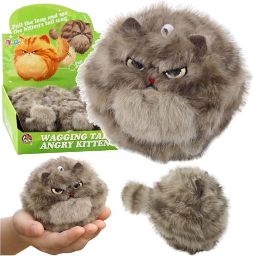 Petit chaton en peluche marron avec queue tournante et sifflet – porte-clés 9 cm