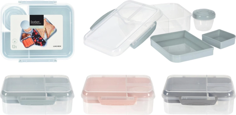 4-compartment polypropylene lunch box, color mix 21.5 × 17 × 6 cm