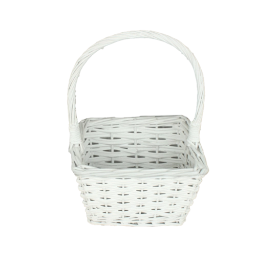 White wicker basket with handle 24 × 24 × 14/35 cm
