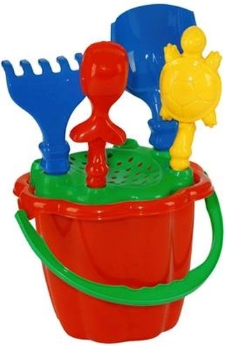 Sand set with bucket, shovel, rake and sea-animal molds