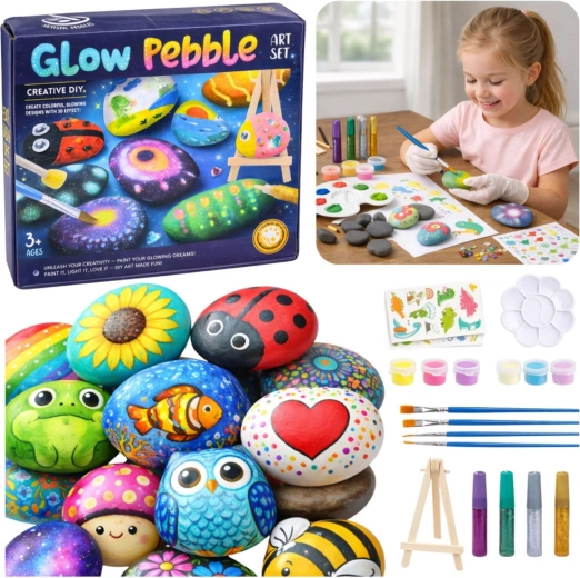 Creative rock painting kit with glow-in-the-dark paints and glitter glues