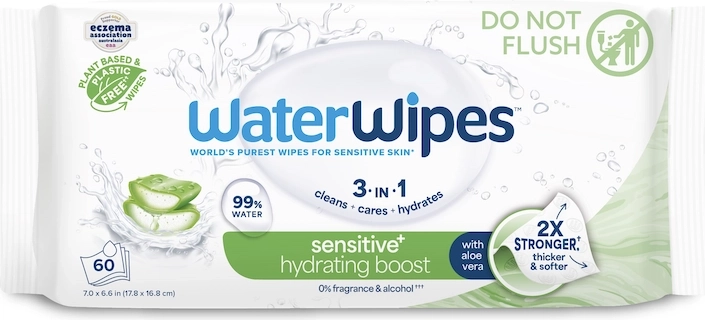 WaterWipes lingettes humides hydratantes à l’aloe vera 3 en 1 – 60 pcs