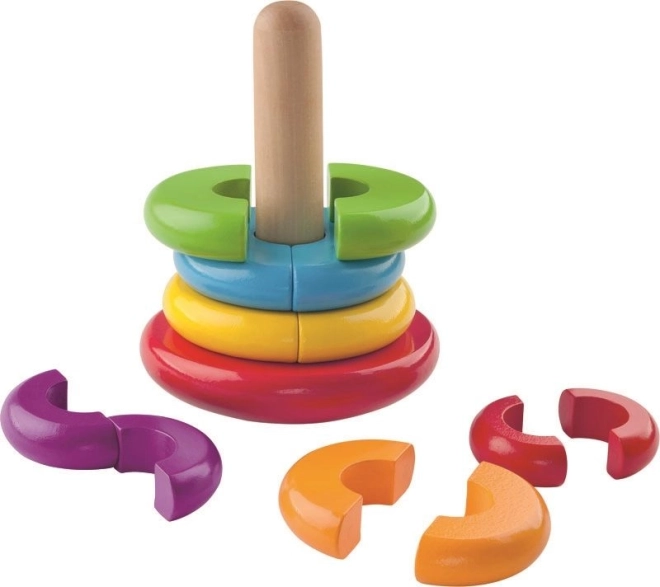 Magnetic wooden stacking pyramid on a peg