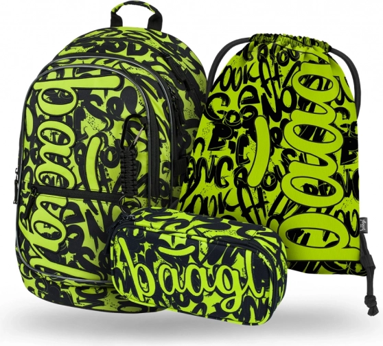 Schoolset BAAGL Core Lime – rugzak, etui en gymzak
