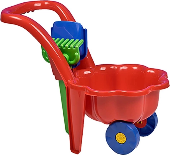 Brouette de jardin pour enfants avec pelle et râteau BAYO Pâquerette – rouge