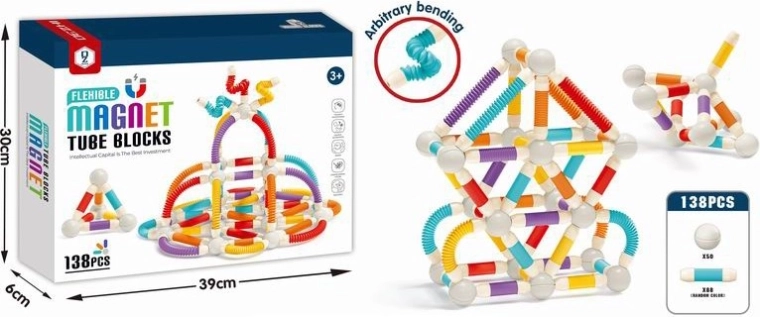 Jeu de construction magnétique – tubes flexibles, 138 pièces