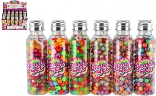 Plastic kralen met koord in een potje – mix van kleuren