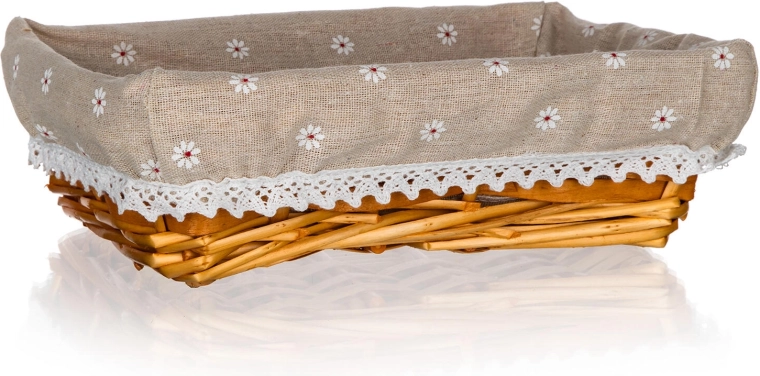 Wicker Basket Daisy with Fabric, Rectangular 27 × 18 × 7 cm