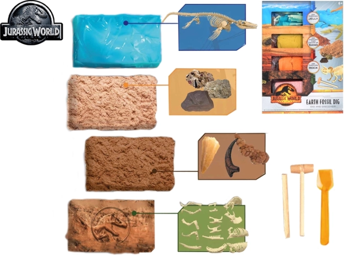 Jura-wereld – set om dinosaurusfossielen uit te hakken, 4 versteende vondsten