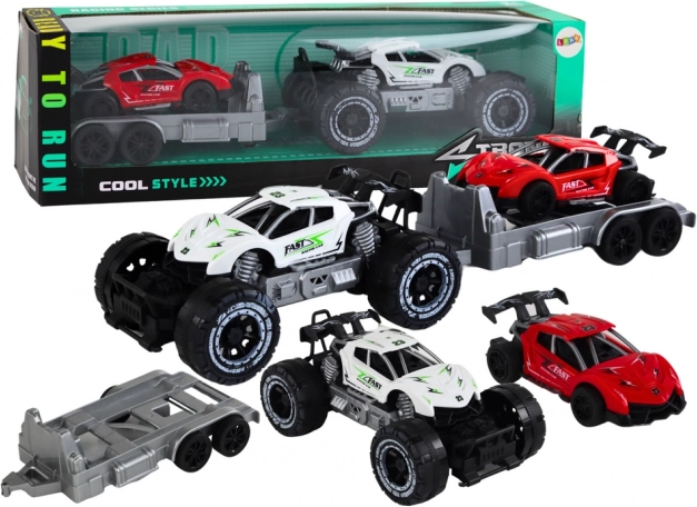 Set voiture tout-terrain avec remorque et voiture de sport