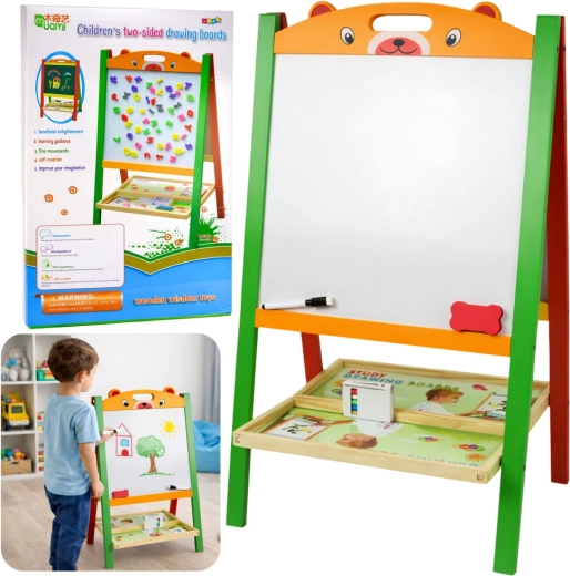 Wooden Double-Sided Magnetic Board 2-in-1 for Kids with Chalk and Marker