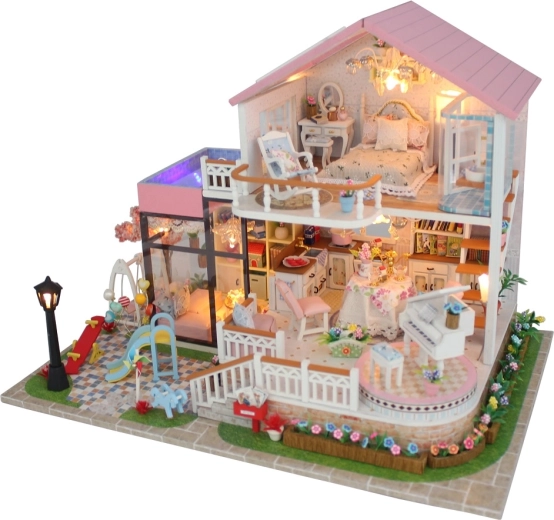 Miniatur-Häuschen Niedliche Villa mit LED-Beleuchtung