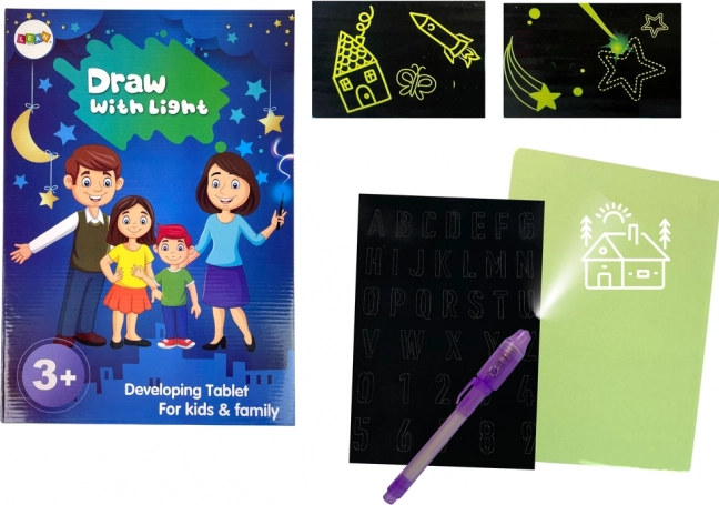 Magische tablet voor tekenen met licht, grafiek en letters