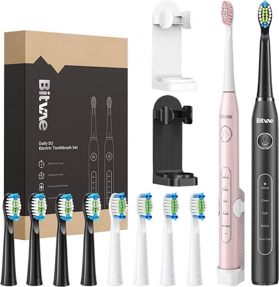Sonic Electric Toothbrushes BITVAE D2 – Couples Set, Pink and Black