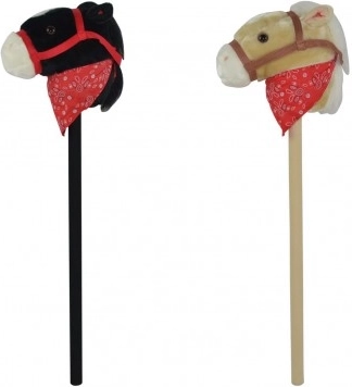Cheval bâton en peluche avec son 80 cm, noir