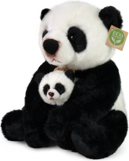 Panda en peluche avec son bébé 27 cm éco‑responsable
