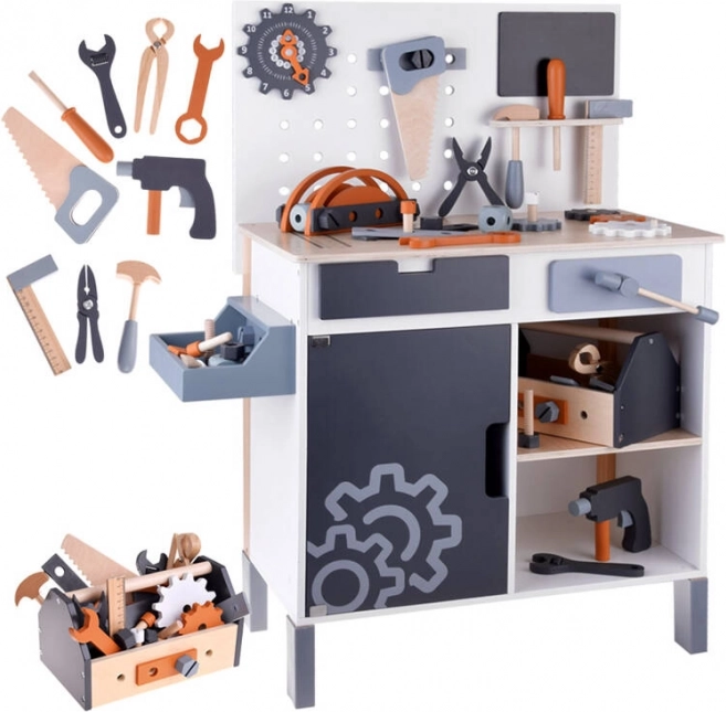 Table de travail en bois pour enfants avec outils et boîte à outils