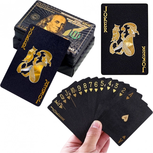 cartes à jouer en plastique noir au design élégant 54 cartes