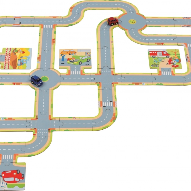 GOKI Circuit automobile de sol – 45 pièces + 2 petites voitures en métal