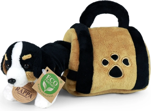 Plush Dog Bernese Mountain Dog in Eco-Friendly Carrier 15 cm