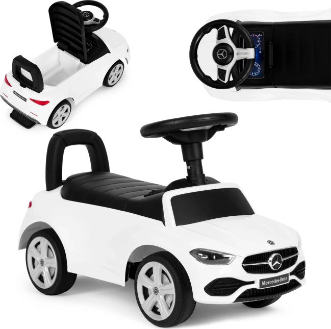 Children's Ride-on in Mercedes C-Class style, interactive steering wheel, sounds, white